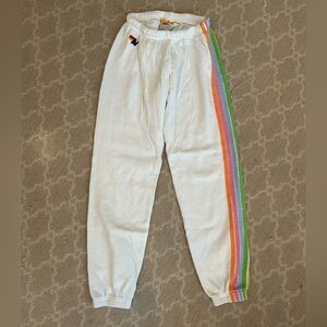 Aviator Nation White Joggers with Colorful Stripe